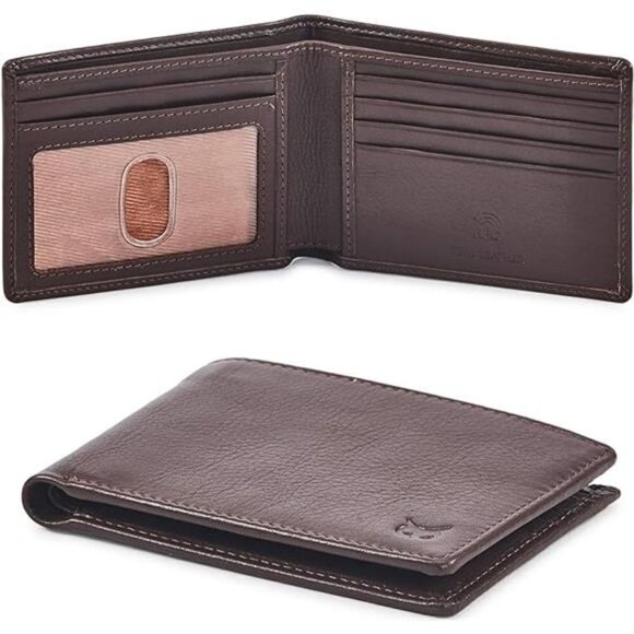 Other - Genuine Leather Men's Wallet RFID Blocking Slim Carry Bag Pocket Thin BROWN NEW